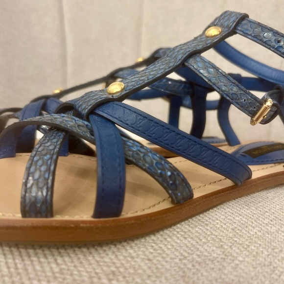 Louis Vuitton 'Ethnic' Flat Sandals Blue LV Python Flat Gladiator Shoes 37 US 7 - Picture 11 of 13